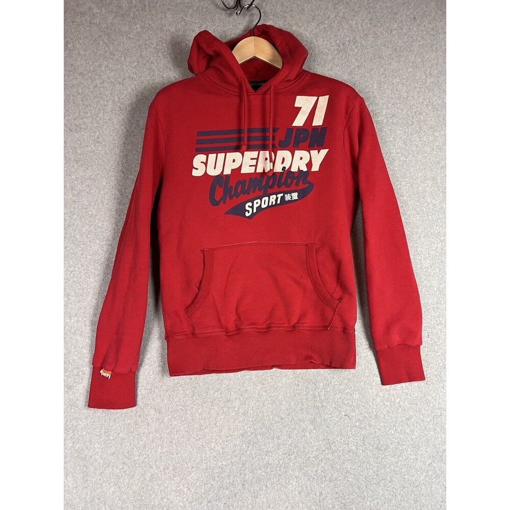 Vintage SuperDry Men L Black label Japón Champion Sport 71 Logo Hoodie Red